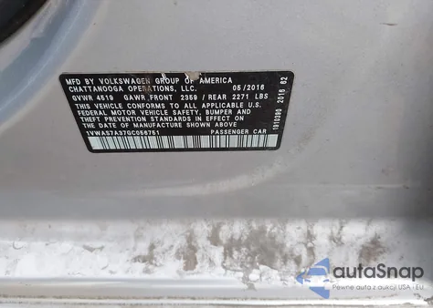 2016 Volkswagen Passat 1.8T R-Line from USA, damaged, VIN 1VWAS7A37GC056751